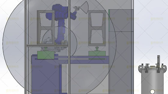 噴涂<a href='http://www.pain.sh.cn' target='_blank'><u>機器人工作站</u></a>正視圖
